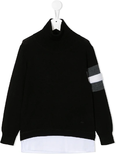 Shop Paolo Pecora Striped Sleeve Roll Neck Jumper In Black