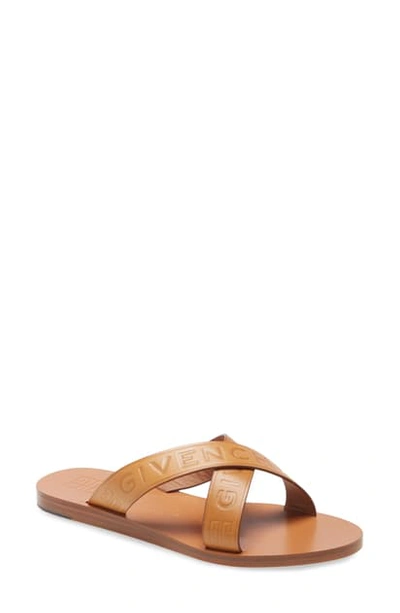 Shop Givenchy 4g Logo Crisscross Slide Sandal In Tobacco