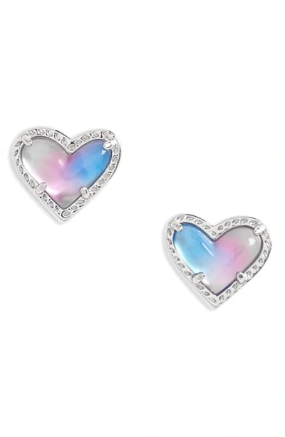 Shop Kendra Scott Ari Heart Stud Earrings In Rhodium Watercolor Illusion