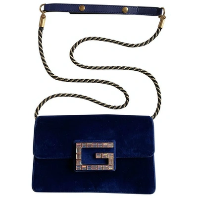 Pre-owned Gucci Square G Velvet Crossbody Bag In Blue