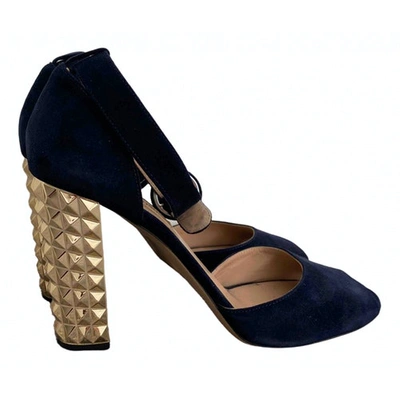 Pre-owned Valentino Garavani Rockstud Spike Blue Suede Sandals