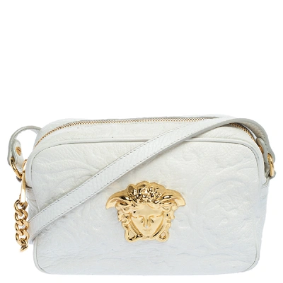 Pre-owned Versace White Leather Palazzo Medusa Camera Crossbody Bag