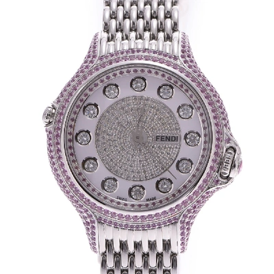Pre-owned Fendi White Diamonds Stainless Steel Crazy Carat Quartz Women's Wristwatch 36 Mm