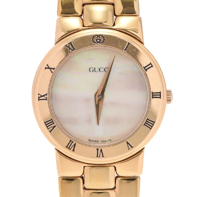 Pre-owned Gucci White Gold Plated Stainless Steel 3300l Quartz Women's Wristwatch 25 Mm