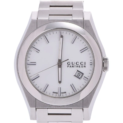 Pre-owned Gucci White Stainless Steel Pantheon 115.2 Men's Wristwatch 43 Mm