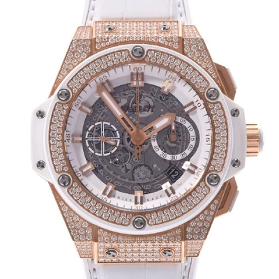 Pre-owned Hublot White Diamonds 18k Rose Gold King Power Unico 701.oe.0128.gr.1704 Automatic Men's Wristwatch 45 Mm In Black