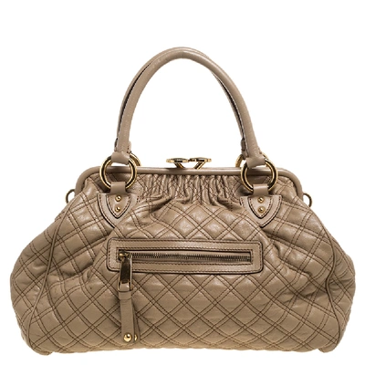 Pre-owned Marc Jacobs Beige Quilted Leather Stam Satchel In Black