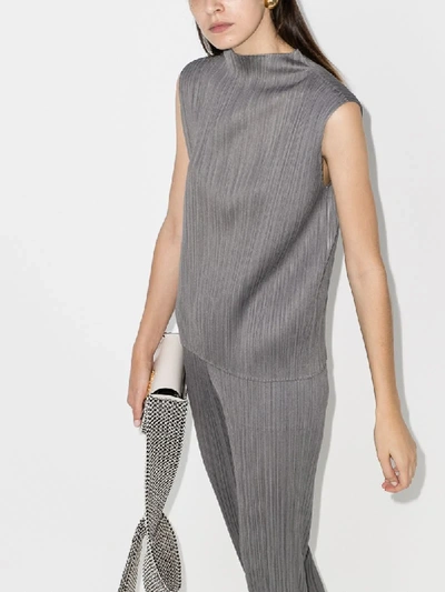 Shop Issey Miyake Pleated Top In Grey