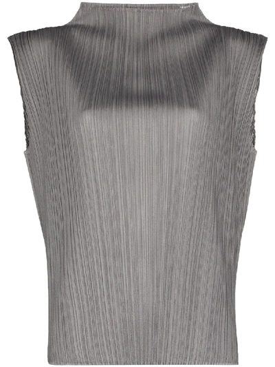 Shop Issey Miyake Pleated Top In Grey