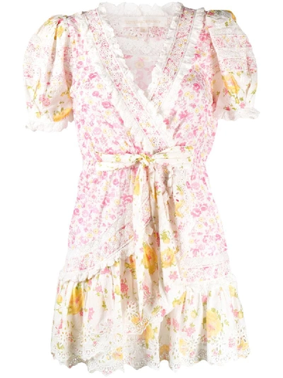 Shop Loveshackfancy Belen Floral-print Wrap Mini Dress In Pink