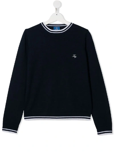 Shop Fay Teen Embroidered Logo Knit Jumper In Blue