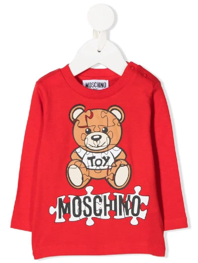 Shop Moschino Puzzle Teddy Print Sweatshirt In Red