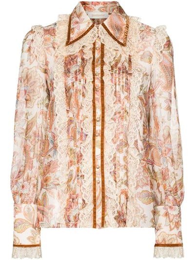 Shop Zimmermann Lucky Silk Shirt In Neutrals