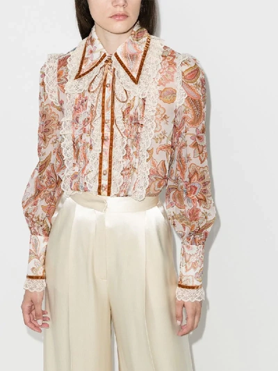 Shop Zimmermann Lucky Silk Shirt In Neutrals