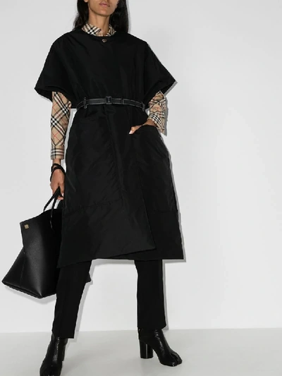 Shop Burberry Short-sleeve Belted Cape Coat In Black