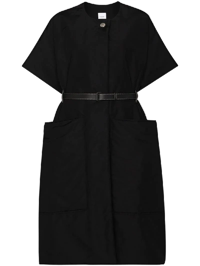 Shop Burberry Short-sleeve Belted Cape Coat In Black
