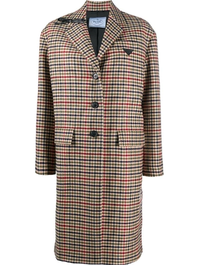 Shop Prada Houndstooth Single-breasted Coat In Neutrals