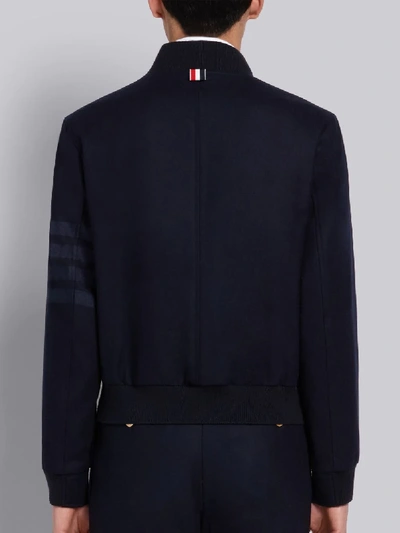 Shop Thom Browne Navy Wool Cashmere Flannel Blouson Tonal 4-bar Jacket In Blue