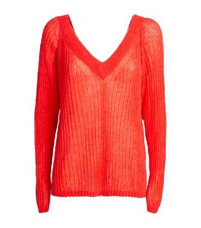 Shop Helmut Lang Semi-sheer Ribbed Sweater