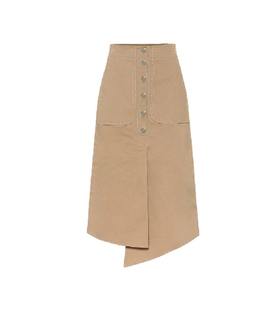 Shop Tibi Myriam Front Button Midi Skirt In Khaki
