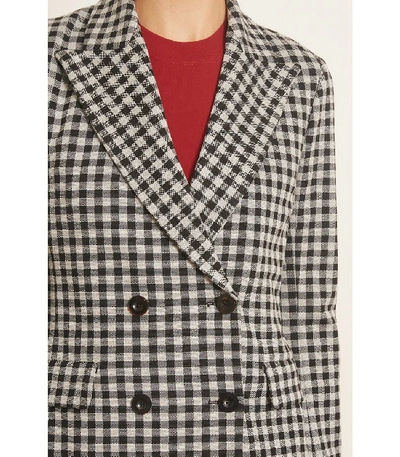 Shop Rosetta Getty Gingham Double Breasted Peak Lapel Jacket In Gingham In Multi