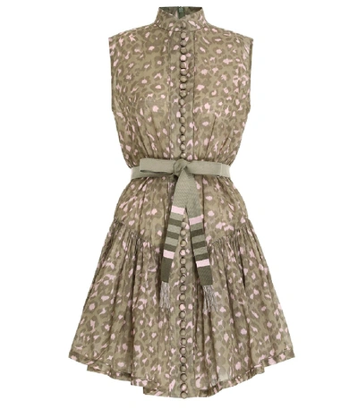 Shop Zimmermann Carnaby Drop Waist Short Dress In Khaki Leopard In Multi