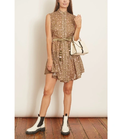 Shop Zimmermann Carnaby Drop Waist Short Dress In Khaki Leopard In Multi