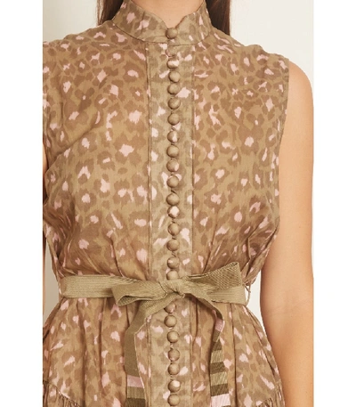 Shop Zimmermann Carnaby Drop Waist Short Dress In Khaki Leopard In Multi