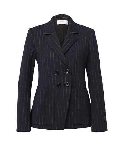 Shop Dorothee Schumacher Classic Twist Jacket In Grey Stripes On Navy In Blue