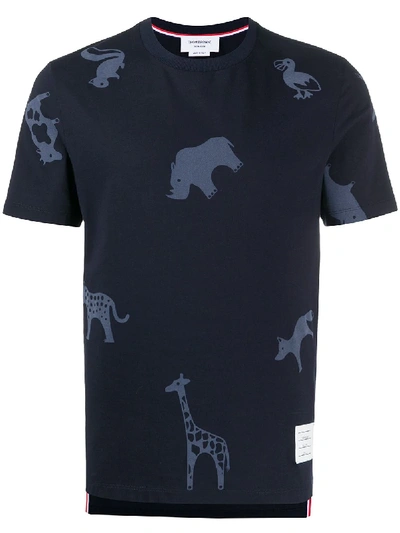 Shop Thom Browne Animal Print T-shirt In Blue