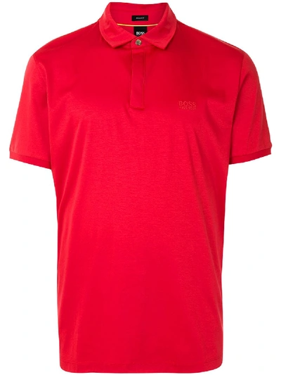 Shop Hugo Boss Embroidered-logo Polo Shirt In Red