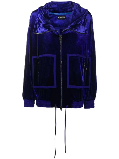 Shop Tom Ford Velvet Zip-up Hoodie In Blue