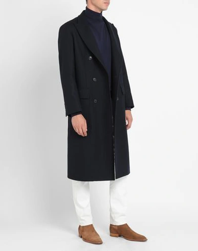 Shop 8 By Yoox Wool Blend Double-breasted Overcoat Man Coat Midnight Blue Size 38 Recycled Wool, Polyamid