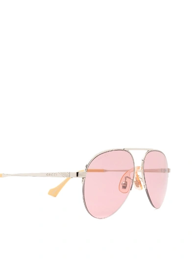 Shop Gucci Pilot Sunglasses In Silver Color With Pink Lenses