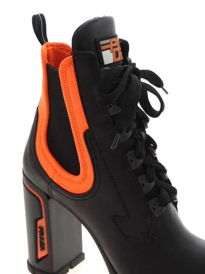 Prada Black Lace-up Ankle Boots Featuring Orange Details | ModeSens