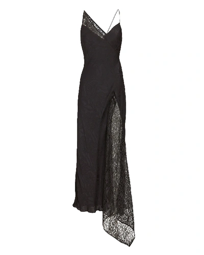 Shop Amur Evonne Asymmetrical Lace Slip Dress In Black