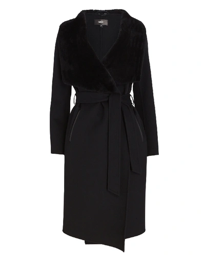 Shop Mackage Sybil Shearling-trimmed Wrap Coat In Black