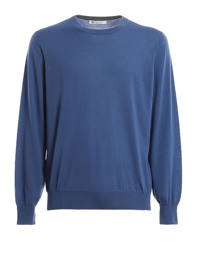 Shop Brunello Cucinelli Cashmere And Linen Crew Neck Sweater In Light Blue
