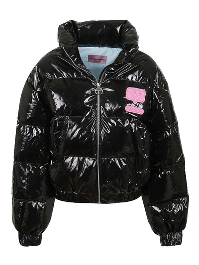 Shop Chiara Ferragni Eyelike Crop Puffer Jacket In Black