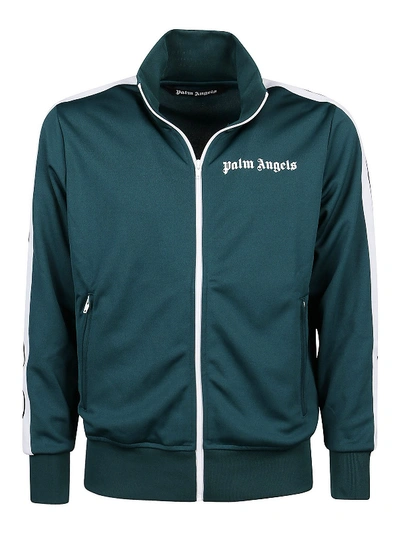 Shop Palm Angels Logo Print Tech Fabric Sweatshirt In Dark Green