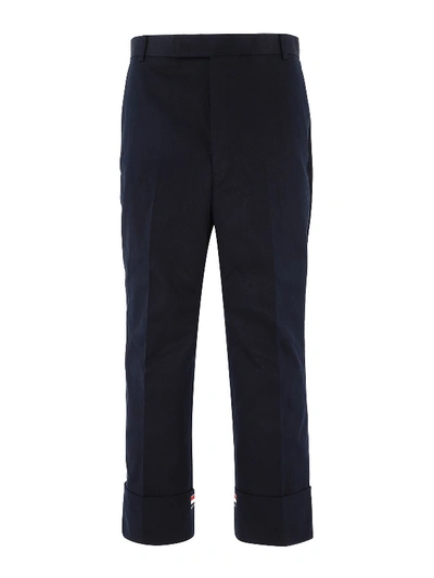 Shop Thom Browne Twill Cotton Cropped Trousers In Blue