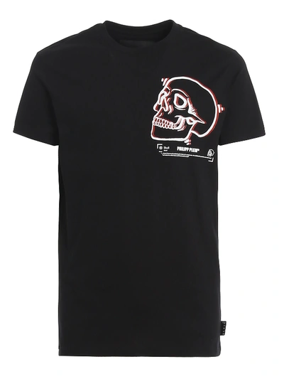 Shop Philipp Plein Outline Skull Cotton T-shirt In Black