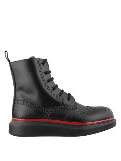 Shop Alexander Mcqueen Hybrid Brogued Ankle Boots In Black
