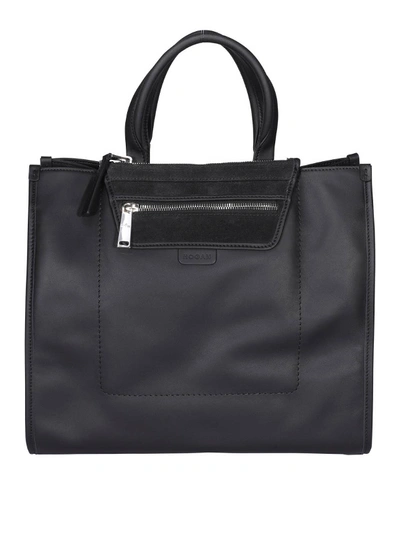 Shop Hogan Leather Tote In Black
