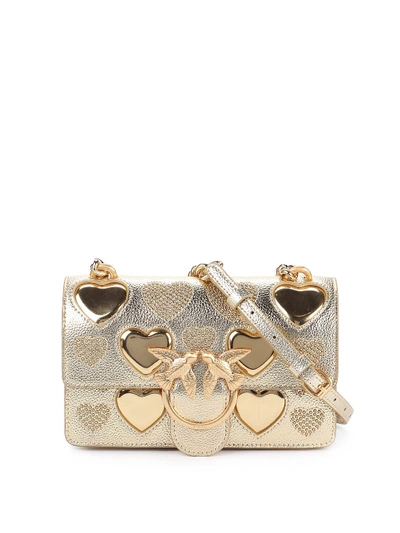Shop Pinko Love Icon Studded Heart Mini Bag In Gold