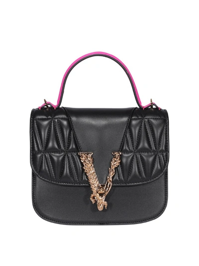 Shop Versace Neon Detailed Leather Bag In Black
