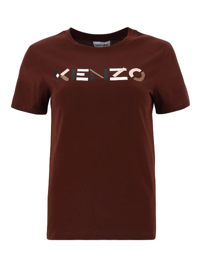 Shop Kenzo Printed Logo T-shirt In Brown