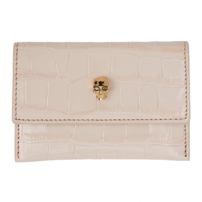 Shop Alexander Mcqueen Pink Croc Skull Envelope Card Holder In 9900 Flesh