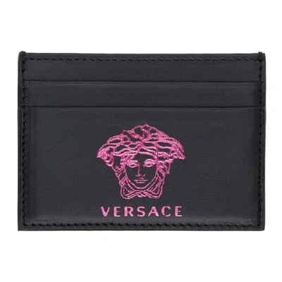 Shop Versace Black And Pink Pop Medusa Card Holder In Dnfot Black
