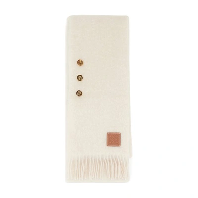 Shop Loewe Mohair & Buttons Scarf In Off-white